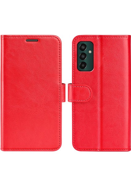 Samsung Galaxy M13 Için 4g Çılgın At Dokusu Pu Pu Deri Deri Cüzdan Stand Boşluğa Koruma Koruma Telefon Kapak-Kırmızı (Yurt Dışından)