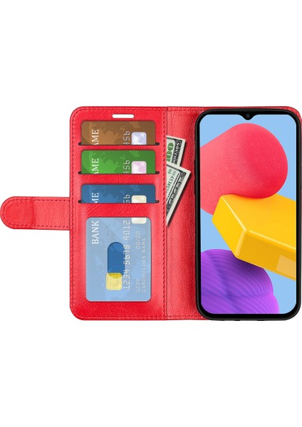 Samsung Galaxy M13 Için 4g Çılgın At Dokusu Pu Pu Deri Deri Cüzdan Stand Boşluğa Koruma Koruma Telefon Kapak-Kırmızı (Yurt Dışından)