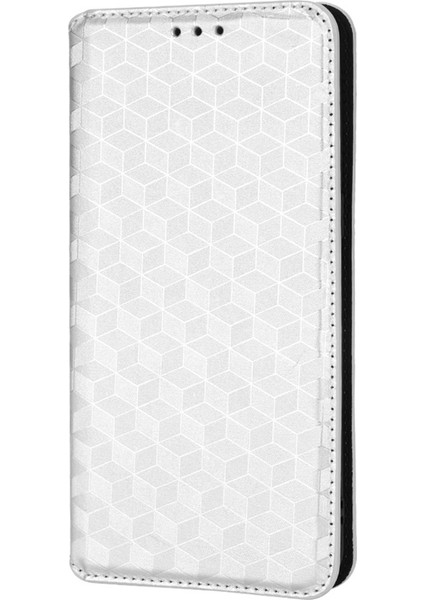 Samsung Galaxy NOTE20 Için 4g/5g Telefon Koruyucu Kabuk Eşdendish Rhombus Baskılı Pu Deri Manyetik Otomatik Absorbed Stand Cüzdan Kapağı Case-Silver (Yurt Dışından)