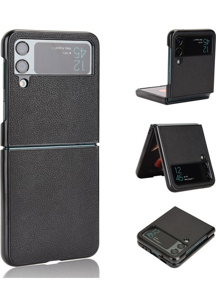 Samsung Galaxy Z Flip4 Için 5g Giyim Karşıtı Litchi Doku Pu Deri Kaplamalı Pc Kılıfı Damla Geçirmez Cep Telefonu Kapak Black (Yurt Dışından)