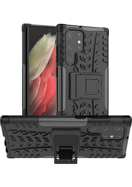 Samsung Galaxy S22 Için Ultra 5g Anti-Çizelge Anti-Dalgalı Lastik Dokusu Yumuşak Tpu+Sert Pc Kickstand-Black ile Çift Koruma Telefon Kılıfı (Yurt Dışından)