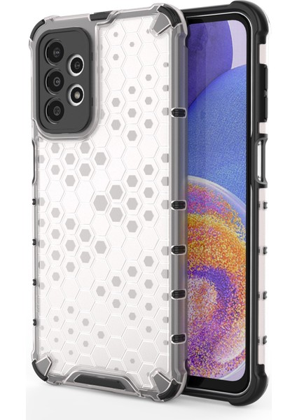 Samsung Galaxy A23 5g (Global Versiyon)/4g Petek Dokulu Yumuşak Tpu+Sert Pc Telefon Kılıf Hibrit Koruyucu Kapak Grey (Yurt Dışından)