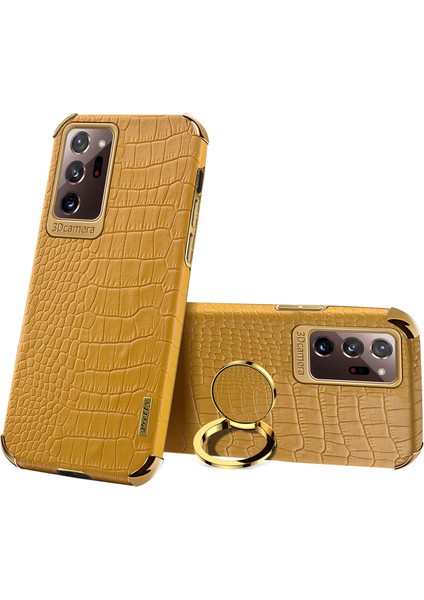 Samsung Galaxy NOTE20 Için ULTRA/NOTE20 Ultra 5g 6d Elektrokaplanmış Halka Kickstand Telefon Kapağı Timsah Doku Pu Deri Kaplamalı Tpu Kasa-Sarı (Yurt Dışından)