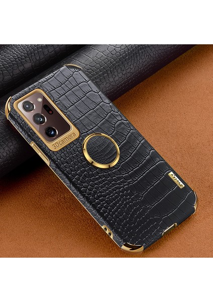 Samsung Galaxy NOTE20 Için ULTRA/NOTE20 Ultra 5g 6d Elektroklokal Halka Kickstand Telefon Kapağı Timsah Doku Pu Deri Kaplamalı Tpu Case-Black (Yurt Dışından)