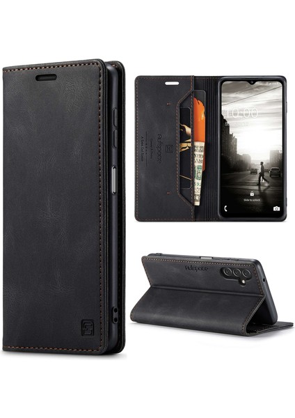 Samsung Galaxy A13 5G/A04S 4g (164.7 x 76.7 x 9.1 Mm) Koruyucu Kabuk, Çizik Geçirmez Rfıd Engelleme Manyetik Kapanma Vintage Buzlu Pu Deri Cüzdan Standı Flip Kapak-Siyah (Yurt Dışından)