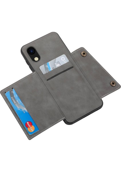 Samsung Galaxy A03 Çekirdek Giyim Dayanıklı Cep Telefon Kılıfı Pu Deri Kaplamalı Tpu Kart Yuvaları ile Şok Anti Anti Anti-Phone Kapağı Kickstand-Grey (Yurt Dışından)