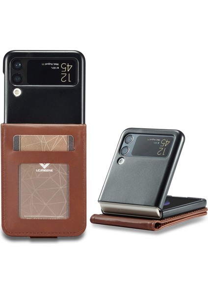 Samsung Galaxy Z Flip4 Için 5g Dokulu Pu Deri Katlanır Telefon Kılıfı Stand Kartı Tutucu Koruyucu Kapak-Dark Brown (Yurt Dışından)