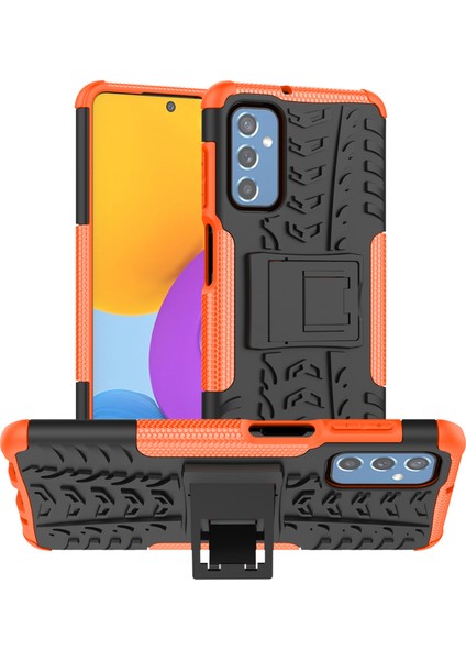 Samsung Galaxy M52 5g Lastik Dokusu Yumuşak Tpu+Sabit Pc Kickstand-Orange ile Iyi Korunmuş Damla Geçirmez Telefon Kapağı Kılıfı (Yurt Dışından)