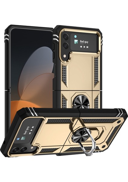 Samsung Galaxy Z Flip4 Için 5g Askeri Sınıf Koruma Telefon Kılıfı Tpu+Pc Kickstand Kapak Dahili Metal Sac-Altın (Yurt Dışından)