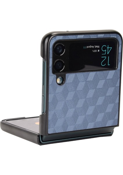 Samsung Galaxy Z Flip4 Için 5g Anti-Çizgiye Karşıdüz Rhombus Baskalı Katlanır Telefon Kılıf Anti Drop Pu Deri Kaplamalı Pc Kapak Mavisi (Yurt Dışından)