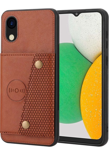 Samsung Galaxy A03 Çekirdek Giyim Dayanıklı Cep Telefon Kılıfı Pu Deri Kaplamalı Tpu Shock Telefon Kapalak Kart Yuvaları Kickstand-Light Brown (Yurt Dışından)