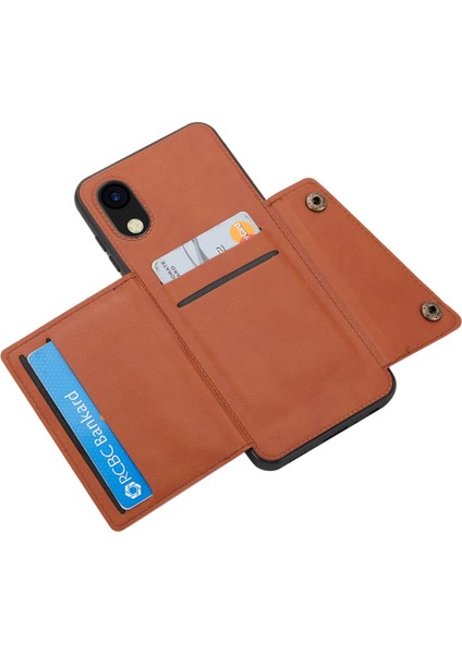 Samsung Galaxy A03 Çekirdek Giyim Dayanıklı Cep Telefon Kılıfı Pu Deri Kaplamalı Tpu Shock Telefon Kapalak Kart Yuvaları Kickstand-Light Brown (Yurt Dışından)