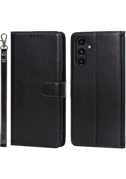 Samsung Galaxy A13 Için 5G/A04S 4g (164.7 x 76.7 x 9.1 Mm) Pu Deri R61 Doku Dikiş Şok Geçirmez Telefon Kasası Standı Fonksiyon Yumuşak Tpu Iç Manyetik Flip Cover-Cover-Black (Yurt Dışından)