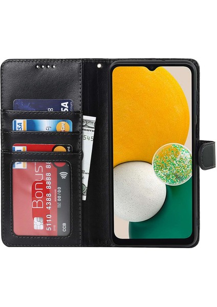 Samsung Galaxy A13 Için 5G/A04S 4g (164.7 x 76.7 x 9.1 Mm) Pu Deri R61 Doku Dikiş Şok Geçirmez Telefon Kasası Standı Fonksiyon Yumuşak Tpu Iç Manyetik Flip Cover-Cover-Black (Yurt Dışından)
