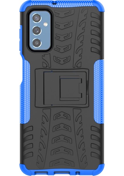Samsung Galaxy M52 5g Lastik Dokusu Yumuşak Tpu+Sert Pc Kickstand-Mavi ile Iyi Korunmuş Damla Geçirmez Telefon Kapağı Kasası (Yurt Dışından)