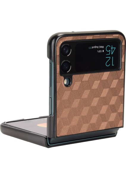 Samsung Galaxy Z Flip4 Için 5g Anti-Çizgiye Karşı Rhombus Baskılı Katlanır Telefon Kılıf Anti Drop Pu Deri Kaplamalı Pc Kapak-Kahverengi (Yurt Dışından)