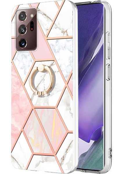 Samsung Galaxy NOTE20 Için ULTRA/NOTE20 Ultra 5g Yüzük Kickstand Case Imd Mermer Desen Elektrapan Tpu Telefon Kapak Pembe/beyaz (Yurt Dışından)