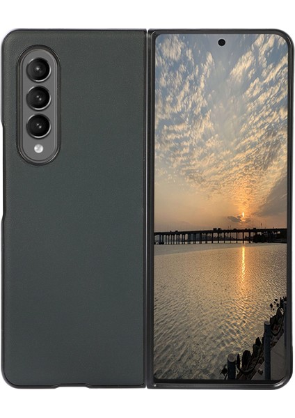 Samsung Galaxy Z Fold4 Için 5g Dokulu Orijinal Deri Kaplama Arka Kapak Yumuşak Tpu Tampon Sert Pc Şok-Absorpsiyon Telefon Kılıf Yeşil (Yurt Dışından)