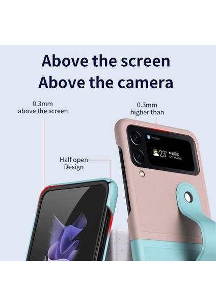 Samsung Galaxy Z Flip4 Için 5g Pu Deri Kaplamalı Pc Telefon Kılıfı Bilek Band Kickstand Tasarım Kontrast Renk Kapağı-Dark Mavi/bebek Mavisi (Yurt Dışından) fiyatları