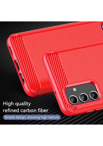 Samsung Galaxy A13 4G/5G/A04S Için 1.8mm Karbon Fiber Doku Tpu Kasa Parmak Izi Kırıklamaya Dayanıklı Fırçalanmış Yüzey Telefon Koruyucu Kapak-Kırmızı (Yurt Dışından)