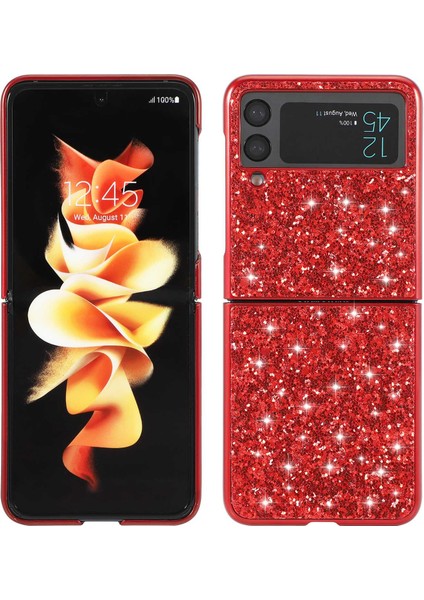 Samsung Galaxy Z Flip4 Için 5g Glitter Pırıltılı Kılıf Elektrokaplama Tpu Çerçevesi Sert Pc Sırt Anti-Slip Koruyucu Kapak-Kırmızı (Yurt Dışından)