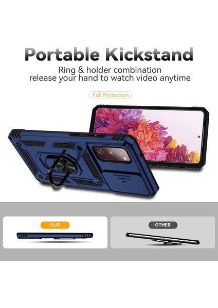 Samsung Galaxy S20 Fe 2022/S20 Fe 4g/fe 5G/S20 Lite Slayt Kamera Koruyucusu Pc+Tpu Kasası Başka Düzenli Kıckstand Telefon Kabuk Mavisi (Yurt Dışından) fiyatları