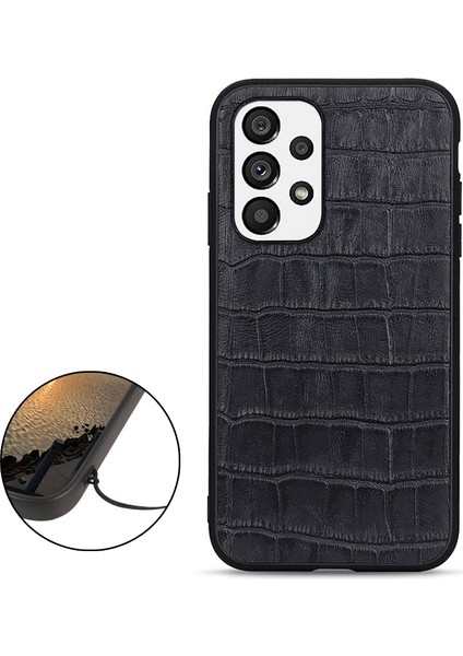 Samsung Galaxy A73 Için 5g Timsah Doku Orijinal Deri Kaplama Kapağı Hibrid Pc+Tpu Iç Telefon Kılıfı Black (Yurt Dışından)