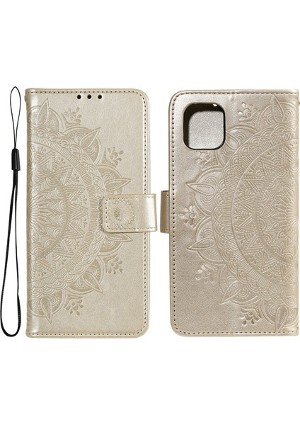 Basılı Totem Mandala Folio Flip Cüzdan Pu Deri Standı Samsung Galaxy A03 (166.5 x 75.98 x 9.14MM) Için Kayışlı Koruyucu Telefon Kasası (Yurt Dışından)
