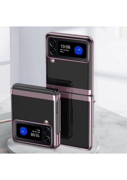 Samsung Galaxy Z Flip4 Için 5g Elektraplatma Şeffaf Sert Pc Telefon Kılıfı Kıç Çizgiye Karşı Kesik Kesme Kapak Golü Altın (Yurt Dışından)