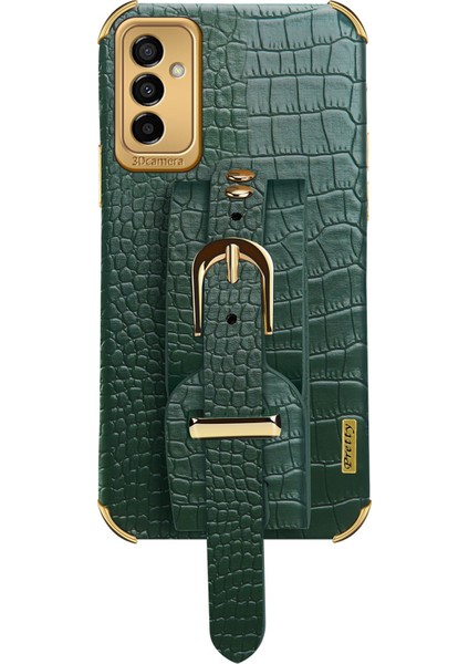 Samsung Galaxy M23 5G/F23 5g Şok Geçirmez Anti-Fall Cep Telefonu Kapağı 6d Elektrokürlü Timsah Doku Telefon Kılıfı Pu Deri Kaplamalı Tpu Kabuğu El Kayışı Kickstand-Yeşil (Yurt Dışından) fiyatları