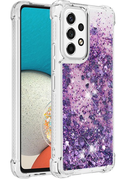 Işıltılı Payetler Quicksand Tpu Kapak Kabuğu Damla Geçirmez Telefon Koruyucu Kasa Samsung Galaxy A53 5g-Dark Mor/kalp (Yurt Dışından)