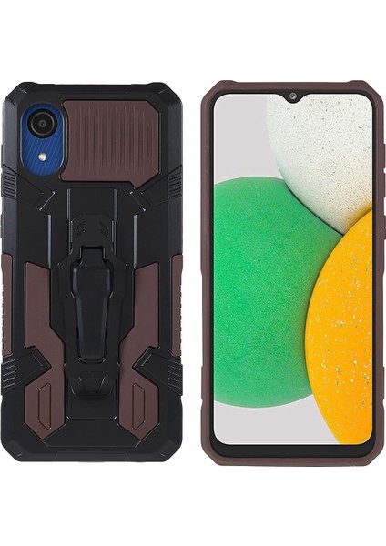 Mechwarrior Samsung Galaxy A03 Çekirdek Şok Geçirmez Anti-Çizgiye Dahili Metal Sac Hibrit Sert Pc Yumuşak Tpu Kılıfı Arka Klip Kickstand-Coffee (Yurt Dışından)