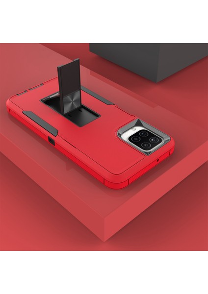 Samsung Galaxy A12 Hard Pc+Yumuşak Tpu Hibrid Kapak Kickstand Telefon Kılıfı Metal Metal Kırmızı/siyah (Yurt Dışından) fiyatları