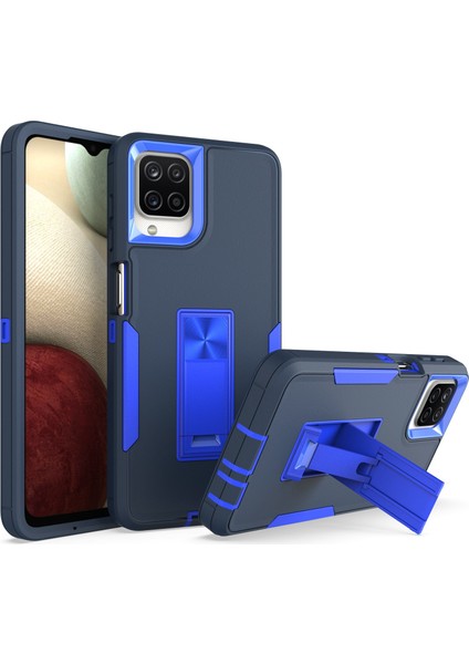 Samsung Galaxy A12 Hard Pc+Yumuşak Tpu Hibrid Kapak Kickstand Telefon Kılıfı Metal Metal Sac Sapfire/koyu Mavi (Yurt Dışından)