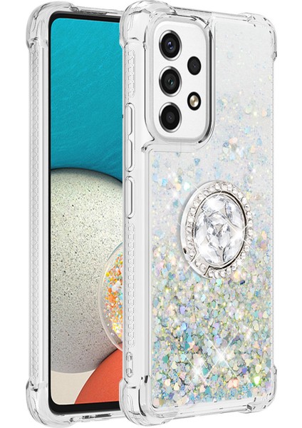 Le1-2 Serisi Quicksand Halka Kickstand Tpu Kapak Pırıltılı Sequins Samsung Galaxy A53 5g-Silver/heart Için Koruyucu Kılıf (Yurt Dışından)