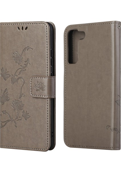 Şık Kelebek ve Çiçek Baskı Pu Deri Cüzdan Manyetik Flip Samsung Galaxy S22+5G-GRE Için Kayışlı Şok Geçirmez Kapak (Yurt Dışından)