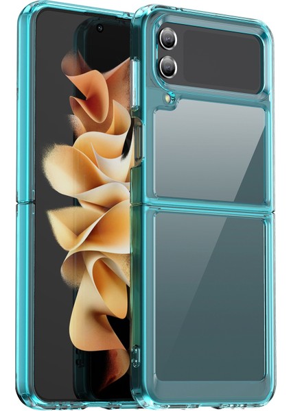 Tpu+Akrilik Hibrit Kılıflar, Samsung Galaxy Z Flip4 5g Şok Geçirmez Cep Telefonu Koruyucu Kasa Kapak-Şeffaf Mavi (Yurt Dışından)