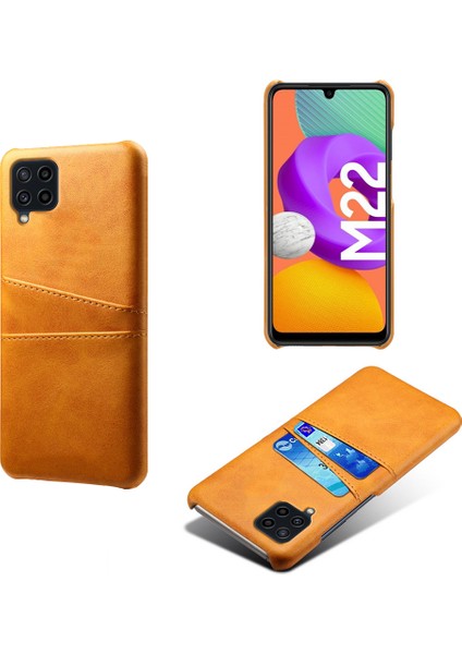 Iki Kart Yuvası Tasarımı Dayanıklı Pu Deri Kaplamalı Pc Telefon Vaka Telefon Kapağı Samsung Galaxy F22/M22 4G/M32 4g (Global Versiyon) -Orange (Yurt Dışından)