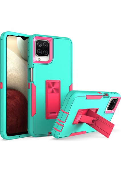 Samsung Galaxy A12 Hard Pc+Yumuşak Tpu Hibrid Kapak Kickstand Telefon Kasası ile Araba Montajı Sac Teel/gül (Yurt Dışından)