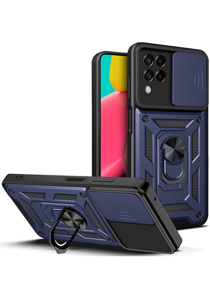 Samsung Galaxy M53 Için 5g Yüzük Kickstand Telefon Kılıfı Yumuşak Tpu+Sert Pc Hibrit Şok Geçirmez Koruyucu Koruma Kamera Kapak Mavisi (Yurt Dışından)