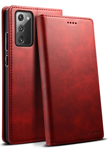 Stand Cüzdan Tasarım Manyetik Otomatik Kapanış Pu Deri Telefon Kılıfı Samsung Galaxy NOTE20 4g/5g-Kırmızı (Yurt Dışından)