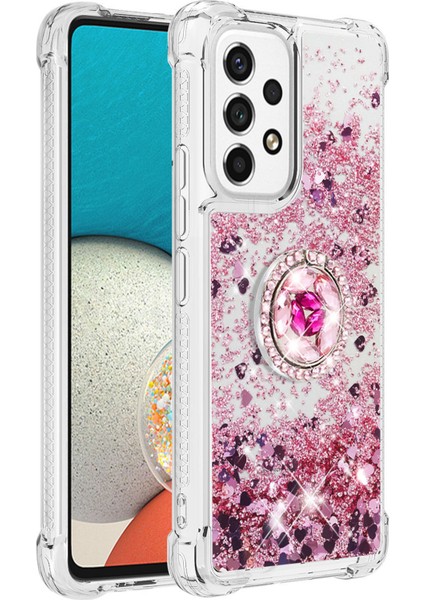 Le1-2 Serisi Quicksand Halka Kickstand Tpu Kapak Pırıltılı Sequins Samsung Galaxy A53 5g-Rose Altın/kalp Için Koruyucu Kılıf (Yurt Dışından)