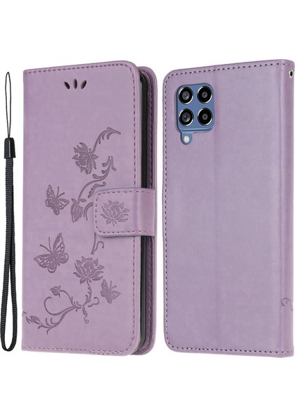 Samsung Galaxy Için M33 5g (Hindistan Versiyonu) Pu Deri Manyetik Flip Kapak Kelebek Çiçeği Baskılı Stand El Kayışı Cüzdan Cüzdan Çanta Kılıfı (Yurt Dışından)