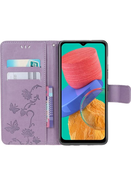 Samsung Galaxy Için M33 5g (Hindistan Versiyonu) Pu Deri Manyetik Flip Kapak Kelebek Çiçeği Baskılı Stand El Kayışı Cüzdan Cüzdan Çanta Kılıfı (Yurt Dışından)
