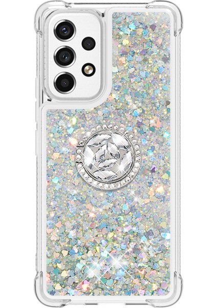 Le1-2 Serisi Quicksand Halka Kickstand Tpu Kapak Pırıltılı Sequins Samsung Galaxy A53 5g-Silver/heart Için Koruyucu Kılıf (Yurt Dışından)
