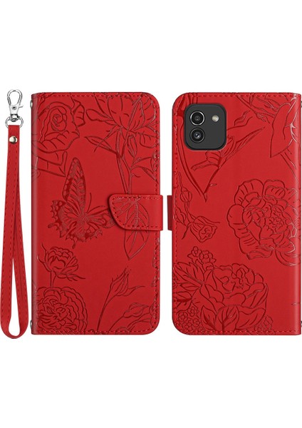 Samsung Galaxy A03 Için (166.5 x 75.98 x 9.14MM) Cilt Dokunuşu Pu Deri Kelebek Çiçek (Yurt Dışından)