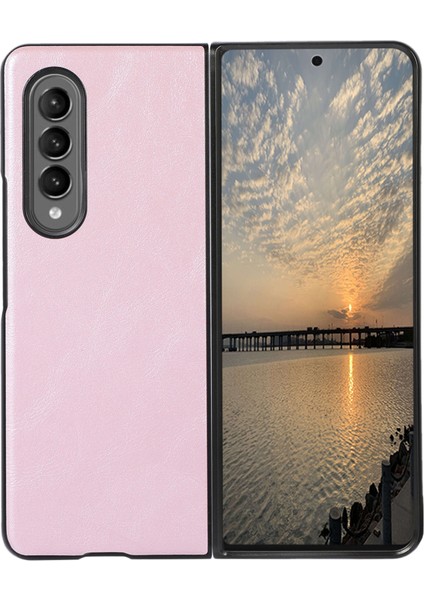 Samsung Galaxy Z Fold4 Için 5g Şok Geçirmez Anti-Fall Dokulu Pu Deri Kaplama Kılıfı Sabit Pc Telefon Kapak Pembe (Yurt Dışından)