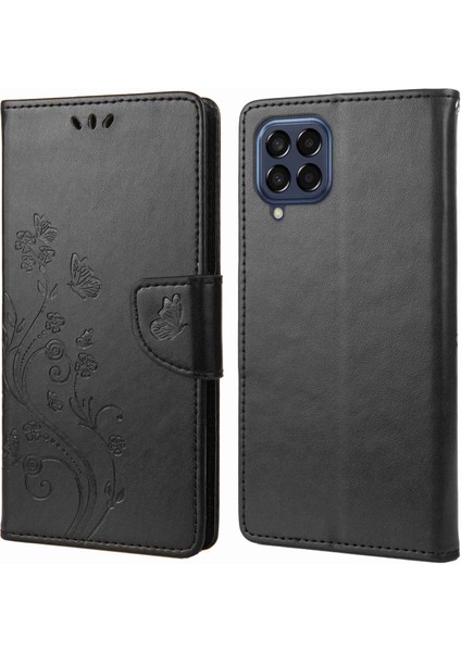 Samsung Galaxy M53 Için 5g Baskılı Kelebekler Çiçekler Pu Deri Dergi Kılıf Cüzdan Stili Stand Şok Geçirmez Koruyucu Kapak (Yurt Dışından)