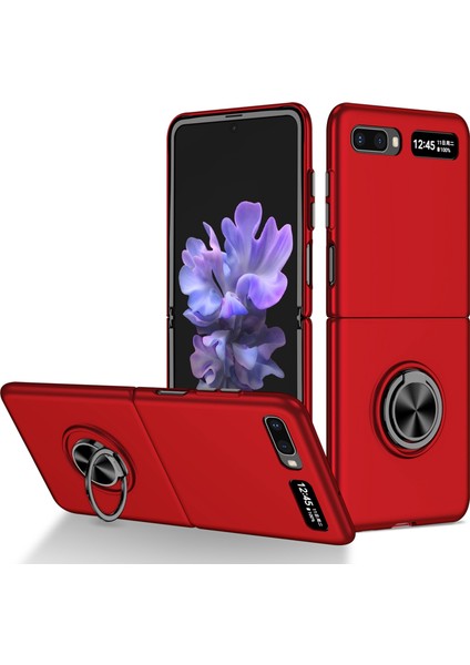 Samsung Galaxy Z Flip 5g Sert Pc Katlanır Cep Telefonu Kılıf Döner Metal Yüzük Kickstand Anti-Fall Shell-Red (Yurt Dışından)