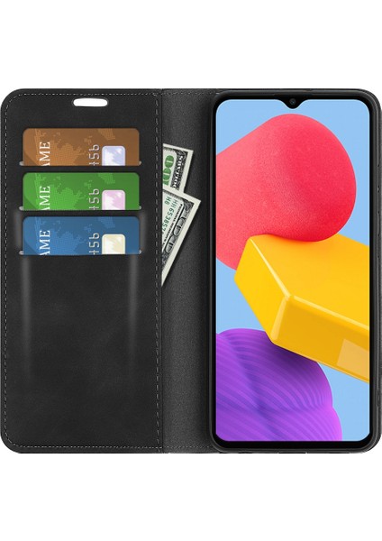 Samsung Galaxy M13 Için 4g Cilt Touch Pu Deri Telefon Kılıfı Otomatik Kapatma Manyetik Folio Flip Kapak Cüzdan Stand-Black (Yurt Dışından)